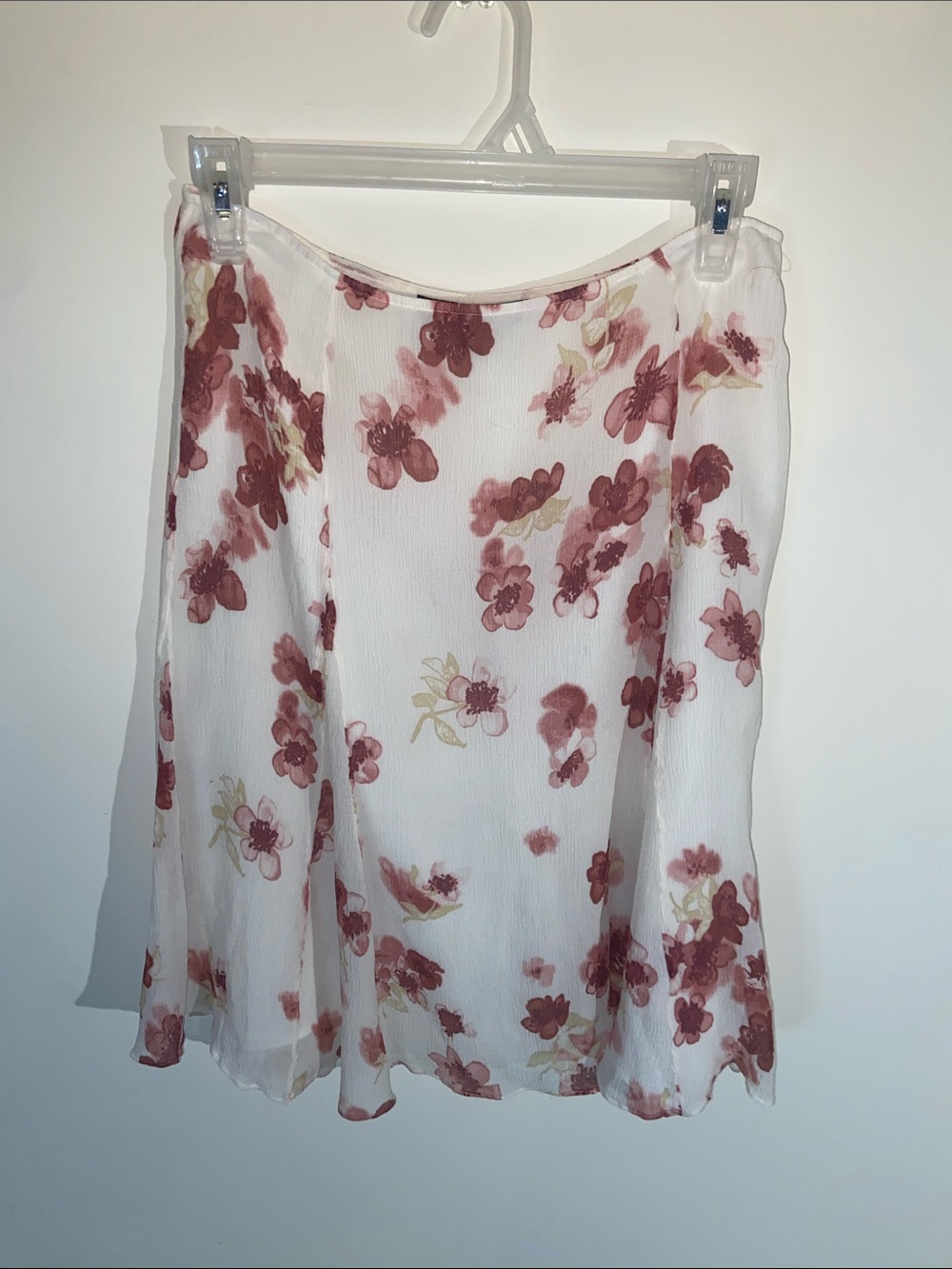 Vintage Layafatte 148 White Floral 100% Silk Flowy Skirt Size 8